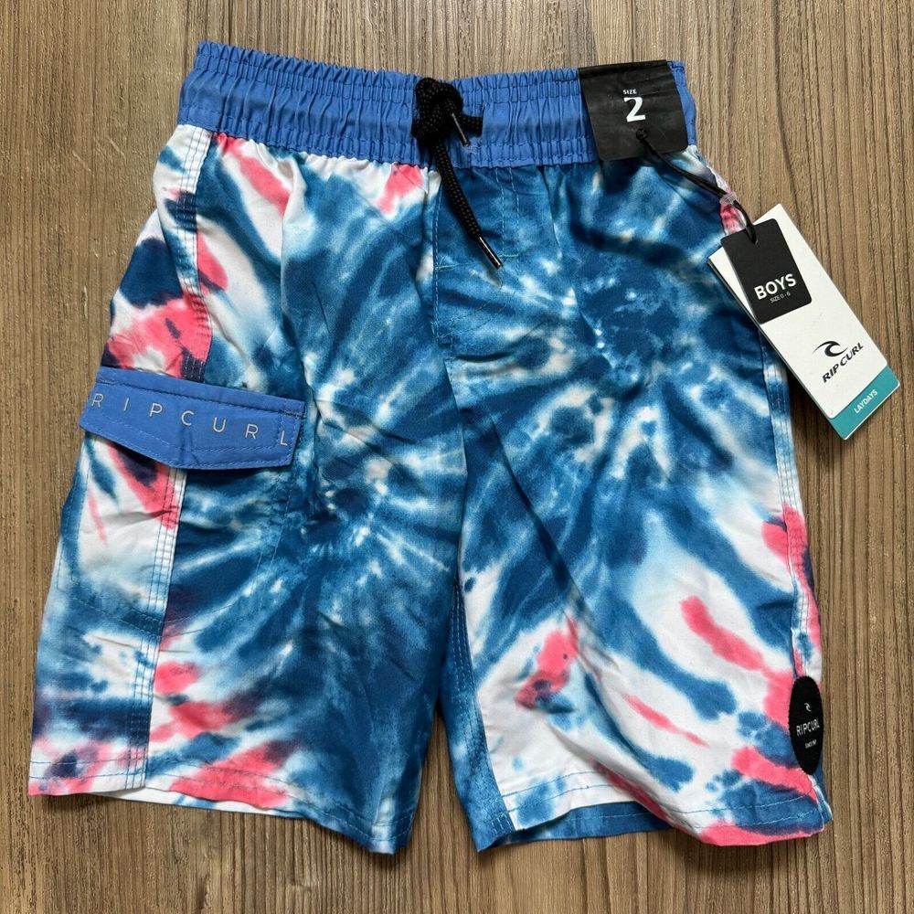Rip Curl Lay‎ Days Boys Bathing Suit Swim Trunks Lined Blue Tie Dye Size 2